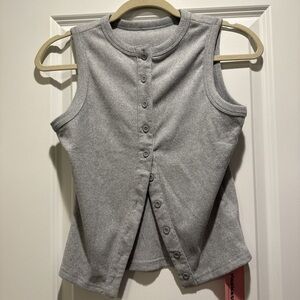 Gray Sleeveless Button-Up Top